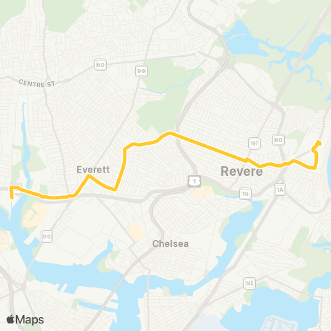 MBTA Wonderland - Wellington Sta via Woodlawn map