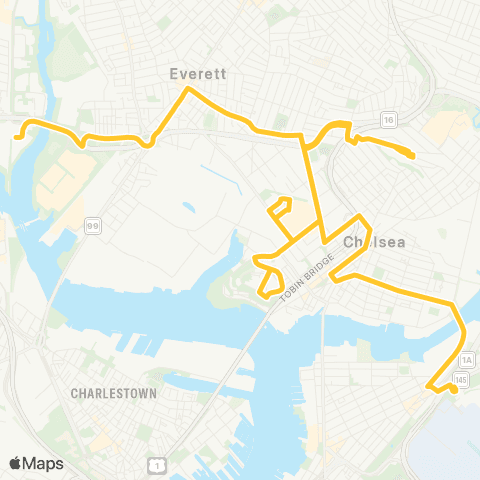 MBTA Wellington - Wood Island via Market Basket map