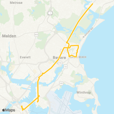 MBTA Wonderland - Maverick via Revere St. map