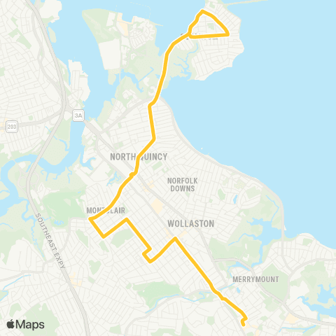 MBTA Quincy Ctr - Squantum via N. Quincy Sta map