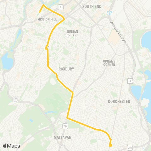 MBTA Ashmont Sta - Ruggles via Jackson Sq. Sta map