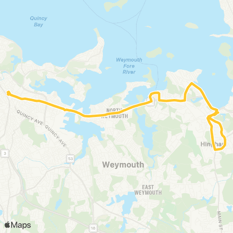 MBTA Quincy Ctr - Hingham Depot via Hingham Ctr map