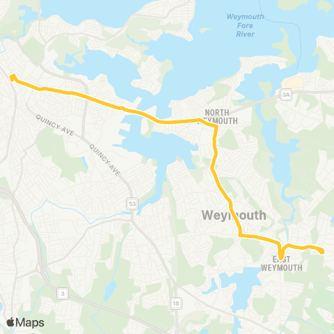 MBTA Quincy Ctr - Pleasant / Washington St Weymouth map