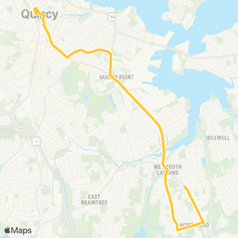 MBTA Quincy Ctr - Weymouth Landing or Columbian Sq map