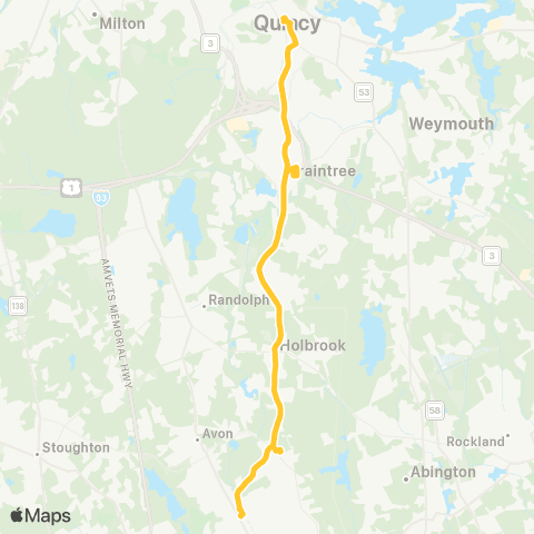 MBTA Quincy Ctr - Montello Commuter Rail via Braintree map
