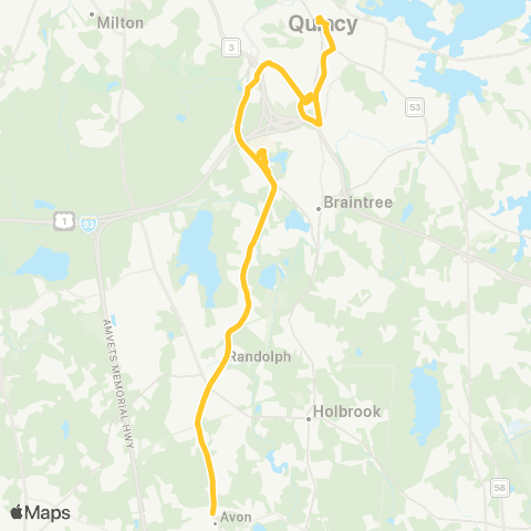 MBTA Quincy Ctr - Crawford Sq via Holb / Rand Rr Sta map