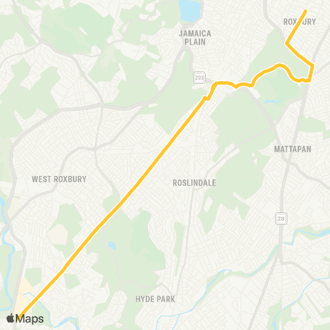 MBTA Dedham - Forest Hills Sta via Washington map