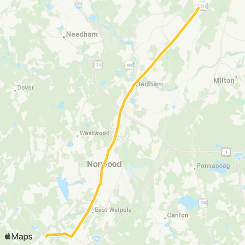 MBTA Walpole - Forest Hills Sta via Washington map