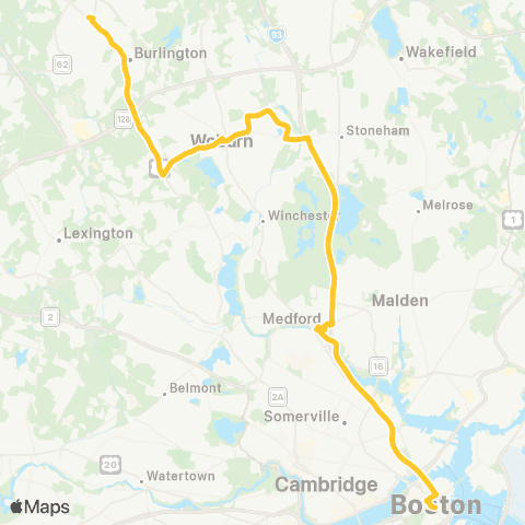 MBTA Woburn Line - State St., Boston via Woburn Sq map