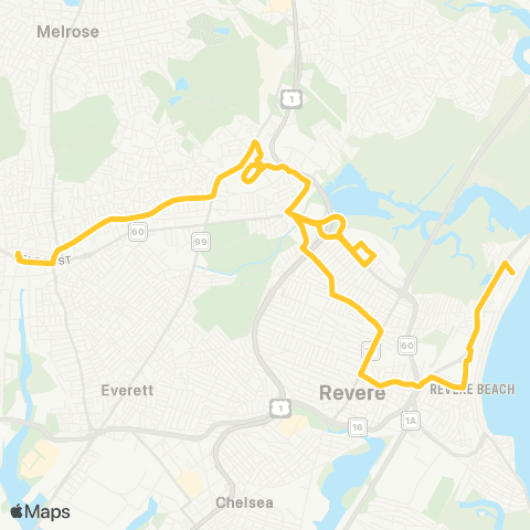 MBTA Jack Satter House (Revere) - Malden Sta map