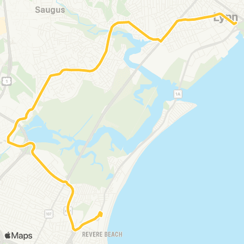 MBTA Central Sq, Lynn - Haymarket via Cliftondale Sq map