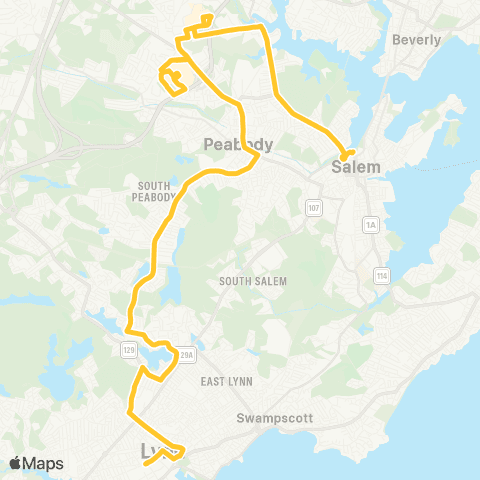 MBTA Liberty Tree Mall - Central Sq, Lynn or Neptune T. map