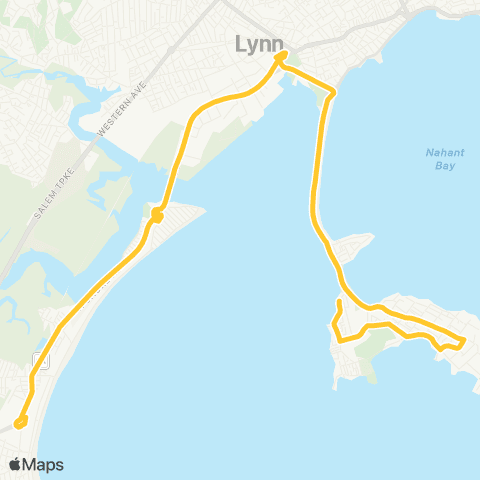 MBTA Nahant - Central Sq, Lynn or Wonderland map