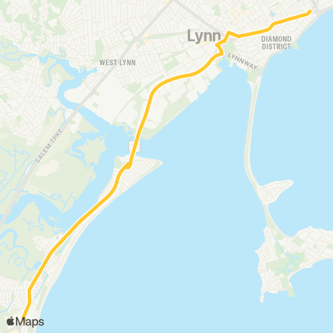 MBTA Marblehead - Wonderland via Cent Sq & Humphrey St / Paradise Rd map