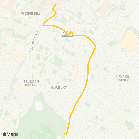 MBTA Franklin Pk - Ruggles Sta via Grove Hall map