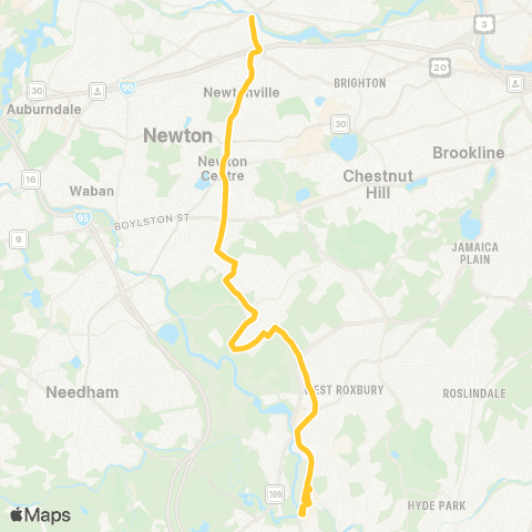 MBTA Dedham Mall - Watertown via Oak Hill map