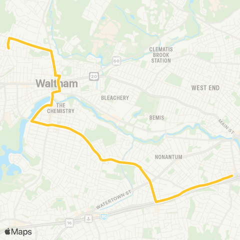 MBTA Waltham Highlands - Federal & Franklin Sts. map