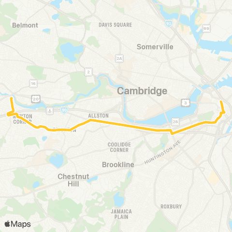 MBTA Watertown Bus Yard - Kenmore Square map