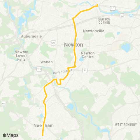 MBTA Needham Junction - Watertown Square map