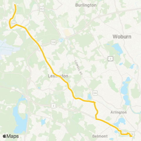 MBTA Bedford VA Hosp - Alewife Sta via Lexington Ctr map