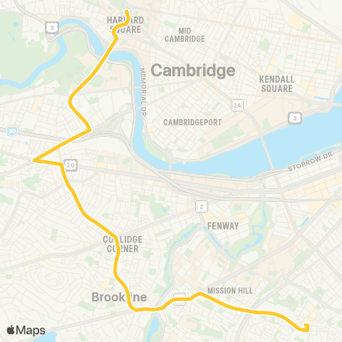 MBTA Harvard Sq - Dudley Sq via Union Sq., Allston map