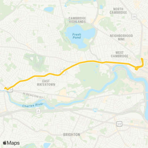 MBTA Watertown Sq - Harvard Sta via Mt Auburn St map