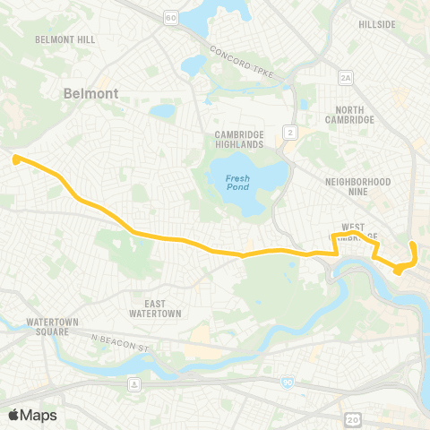 MBTA Waverley Square - Harvard Station map