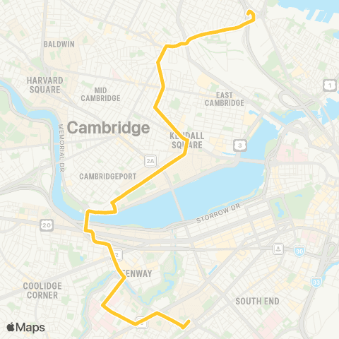 MBTA CT2 Sullivan Station - Ruggles Station map