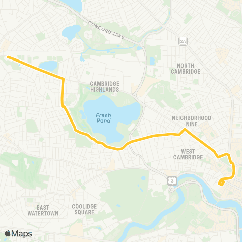 MBTA Belmont Center - Harvard Sta via Huron map