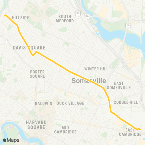 MBTA Clarendon Hill - Lechmere Sta via Highland Ave map