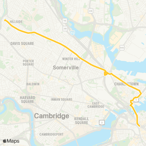 MBTA Clarendon Hill-Dtwn via Sullivan Sta & Bunker Hill map