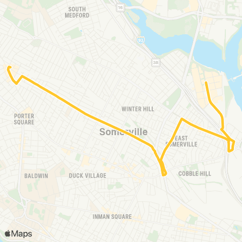 MBTA Davis Square - Wellington Sta via Sullivan map