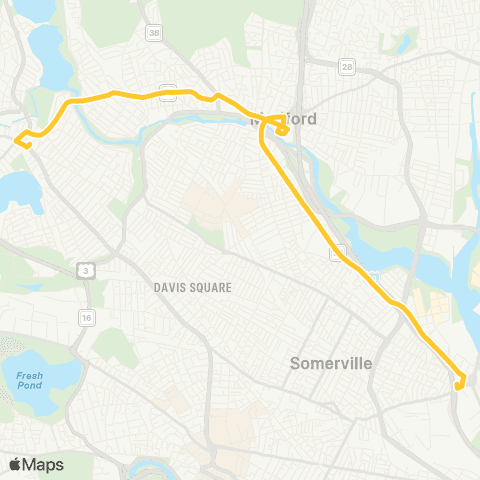MBTA W Medford - Sullivan Sta via Mystic Ave map