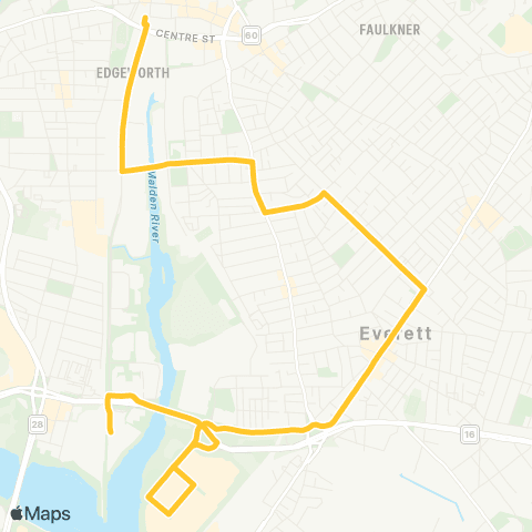 MBTA Malden Sta - Wellington Sta via Commercial St map