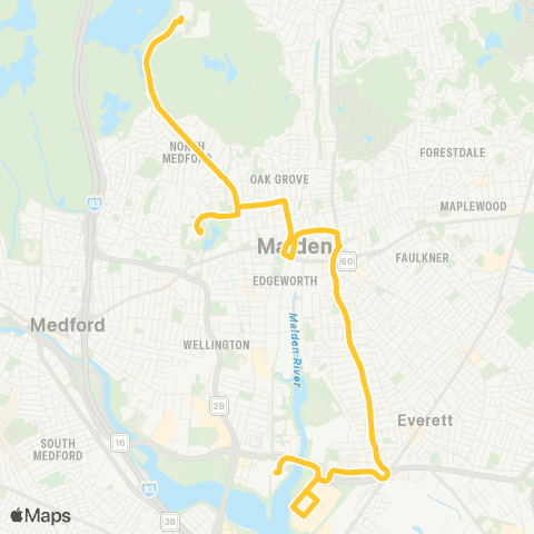 MBTA Boston Reg Med Ctr (Upper Hghlnd) - Wellington Sta map