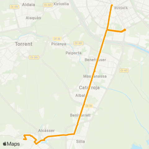 Metrobús València - Picassent map