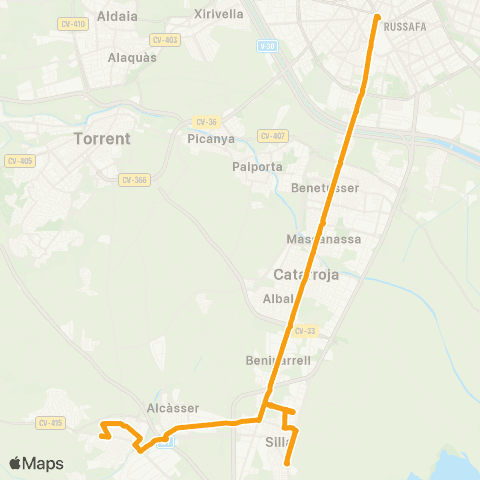 Metrobús València - Silla map