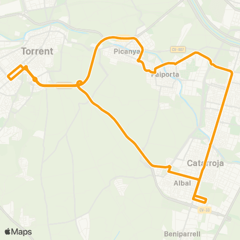 Metrobús Paiporta - Albal - Torrent map