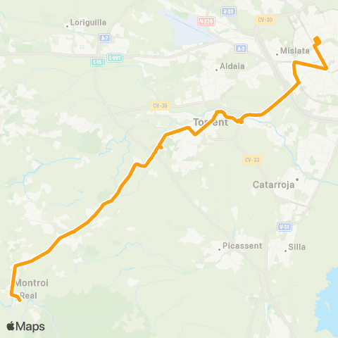 Metrobús Real - València map