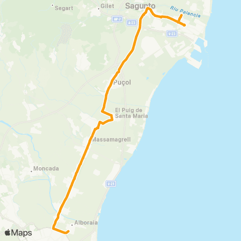 Metrobús Alboraia - Sagunt - Port de Sagunt map