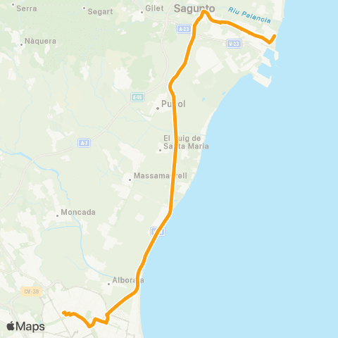 Metrobús València - Sagunt map