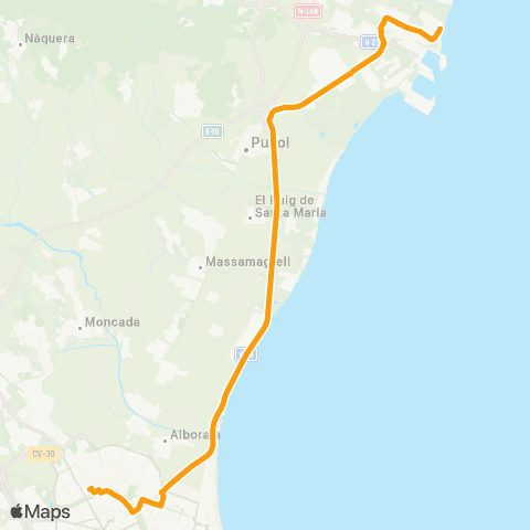 Metrobús València - Port de Sagunt map