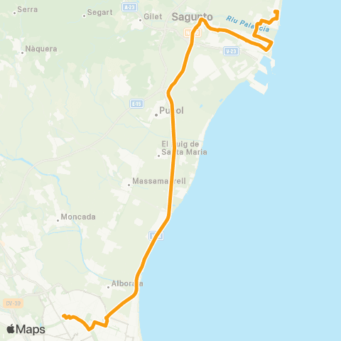 Metrobús València - Port de Sagunt map