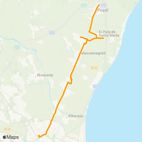Metrobús Puçol - València map