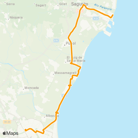 Metrobús València - Port de Sagunt map