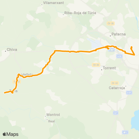 Metrobús Turís – València map