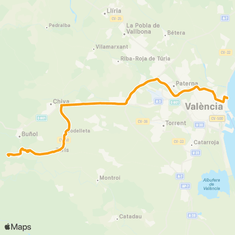 Metrobús Yátova - Turís - Playa map