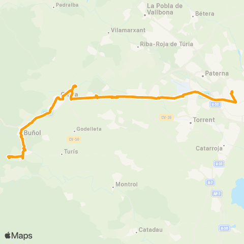 Metrobús Yátova – València map