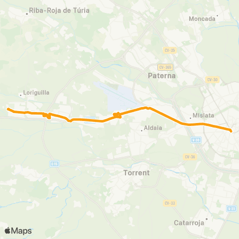 Metrobús València - la Reva I L'Oliveral map