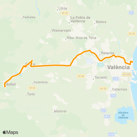 Metrobús Buñol - Playa map